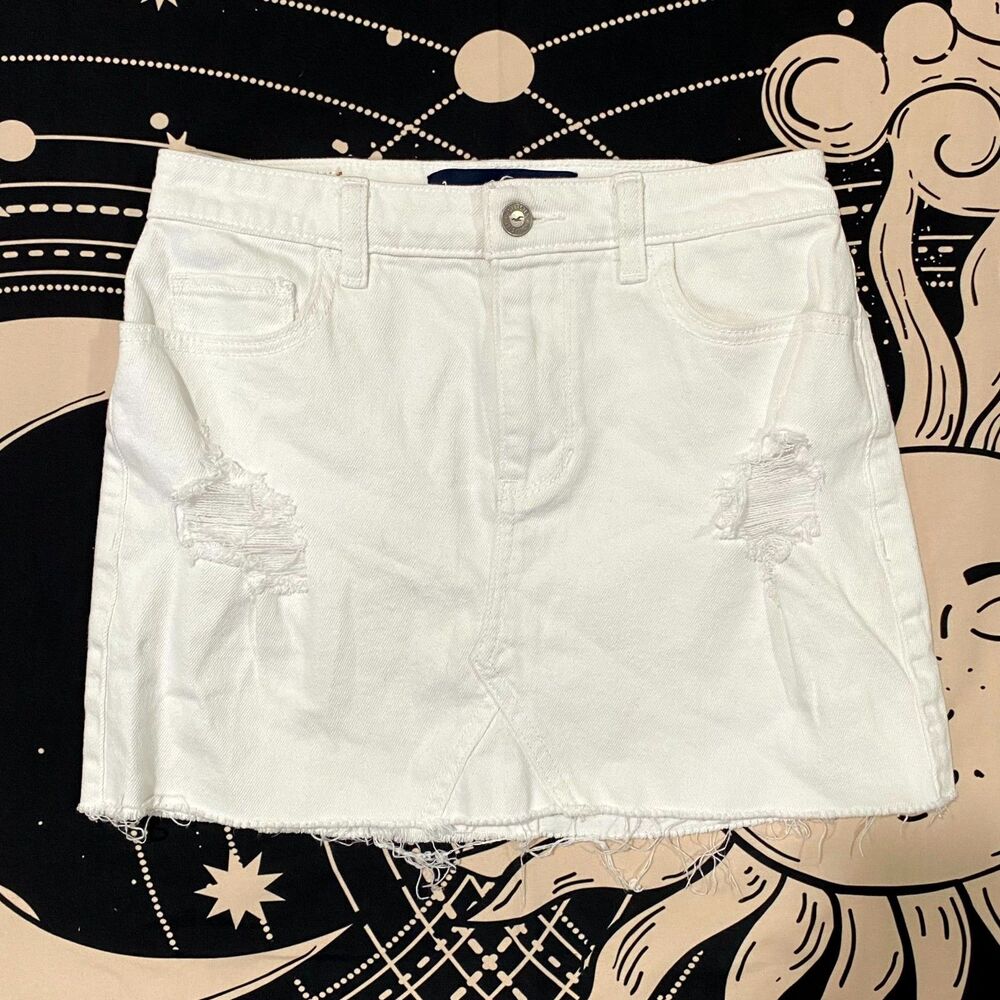 Vintage Hollister Mini A-Line Skirt Women's 3 White Cotton Denim Business Career